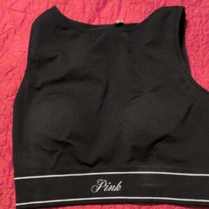 Black Crop Top with Pink Logo